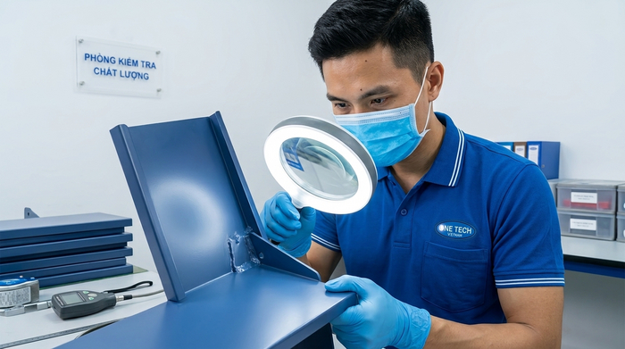 Cách nhận biết sơn tĩnh điện an toàn và chất lượng Kiểm tra bề mặt sản phẩm sau khi sơn tĩnh điện để đánh giá độ đều màu và độ bám