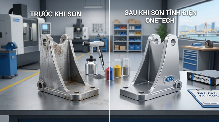 Quy trình sơn tĩnh điện Đà Nẵng giúp bảo vệ bề mặt kim loại Bề mặt kim loại trước và sau khi sơn tĩnh điện tại Đà Nẵng