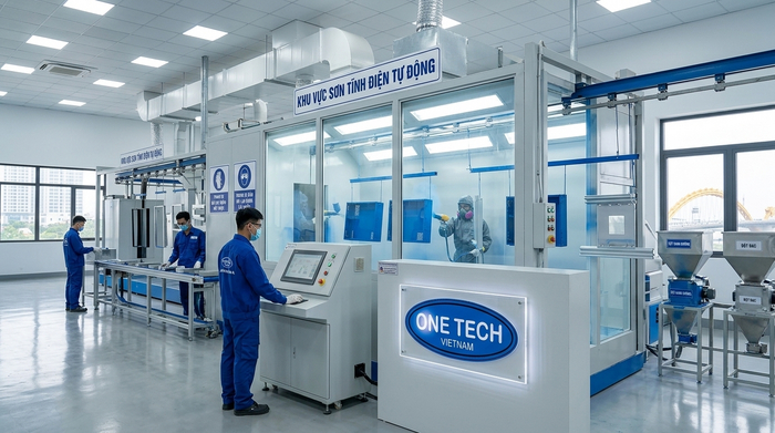 Xưởng sử dụng máy sơn tĩnh điện tự động và thiết bị phun bột tại Đà Nẵng