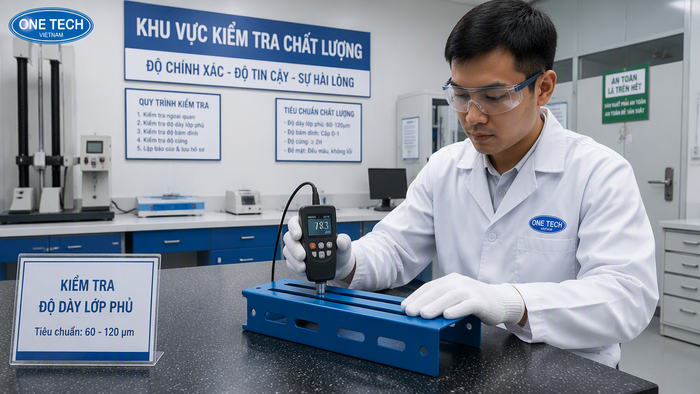 Kiểm tra chất lượng lớp sơn tĩnh điện Kiểm tra độ dày và bề mặt lớp sơn tĩnh điện sau khi sấy