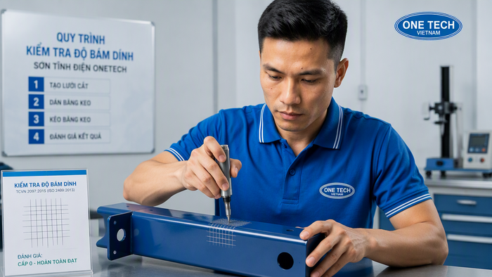 Kiểm tra độ bám sơn tĩnh điện sau sấy Kiểm tra độ bám sơn tĩnh điện sau khi sấy