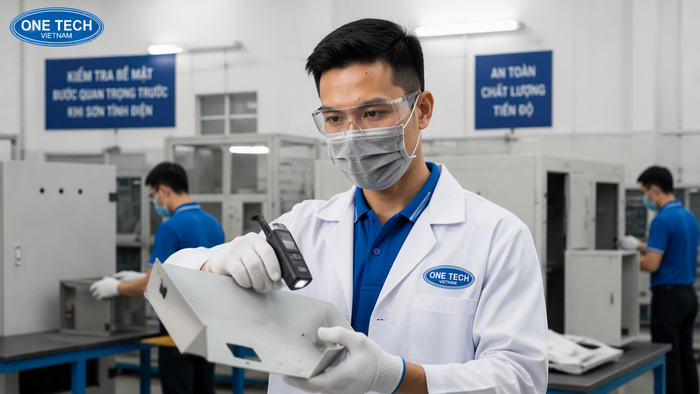 Kiểm tra bề mặt trước khi sơn tĩnh điện Kiểm tra bề mặt kim loại trước khi sơn tĩnh điện tại Đà Nẵng