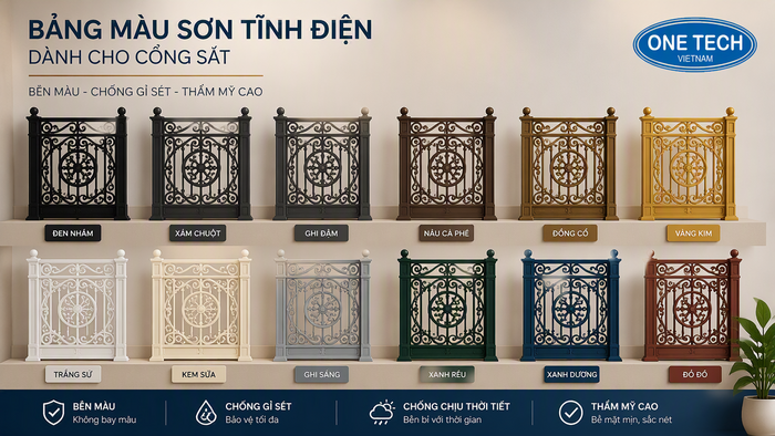 Bảng màu sơn tĩnh điện cửa cổng sắt Bảng màu sơn tĩnh điện cho cửa cổng sắt