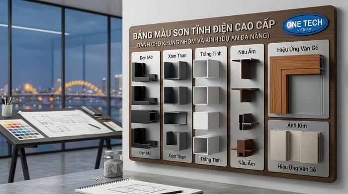 Bảng màu sơn tĩnh điện nhôm kính phổ biến cho nhà phố và công trình Đà Nẵng