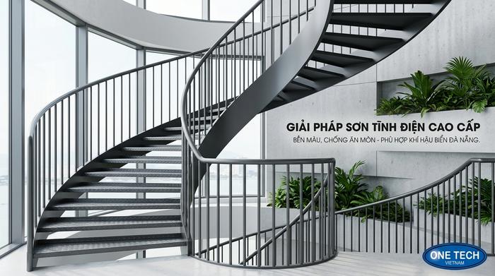Lớp phủ sơn tĩnh điện cầu thang tại Đà Nẵng Sơn tĩnh điện cầu thang Đà Nẵng cho lan can kim loại bền màu