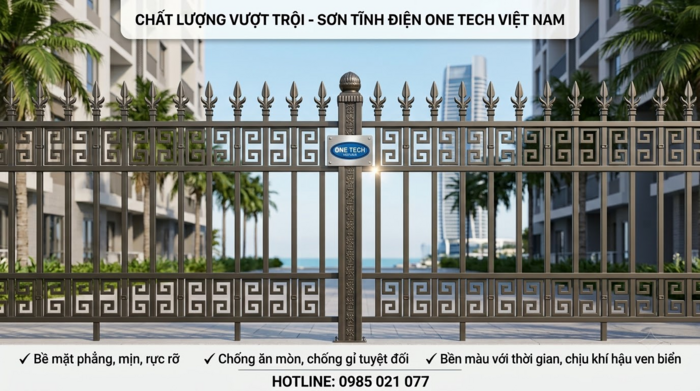 Sơn tĩnh điện hàng rào Đà Nẵng bền đẹp ngoài trời Hàng rào kim loại sau khi sơn tĩnh điện tại Đà Nẵng